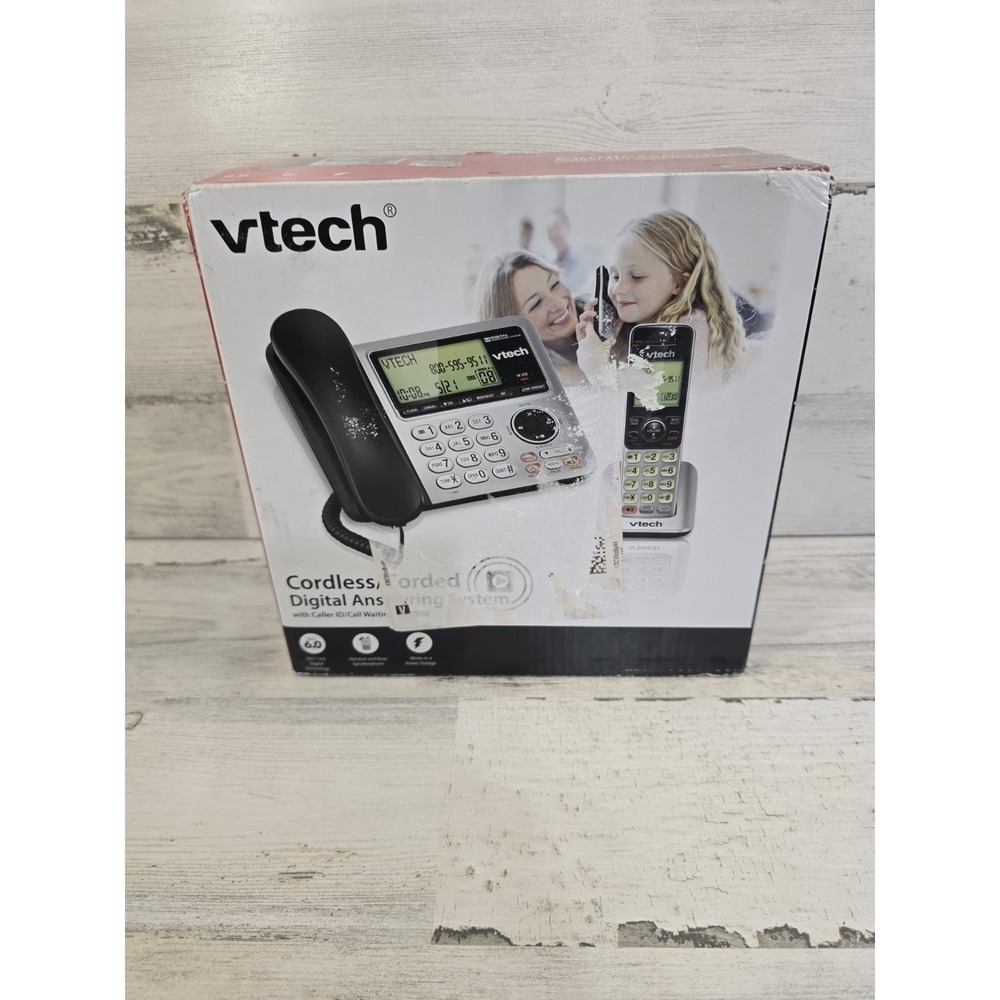 Vtech CS6649 DECT 6.0 Corded & Cordless Phone w/Answering Machine Black Silver